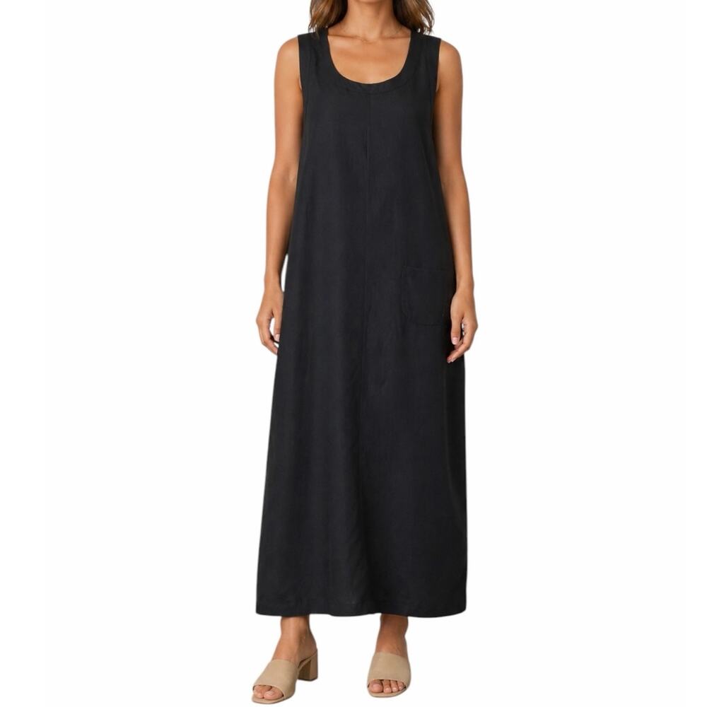 Original TY Wear Black Lyocell Midi Dress Size 16 Sleeveless Relaxed NWT Travel